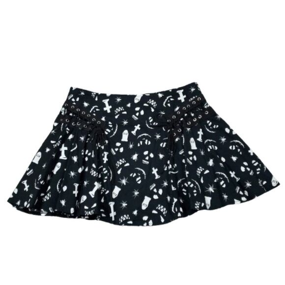 Hell Bunny Halloween Graveyard Bug Print Black White Mini Skirt Goth Punk Medium - Picture 1 of 8